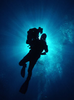 Silhouetted diver
